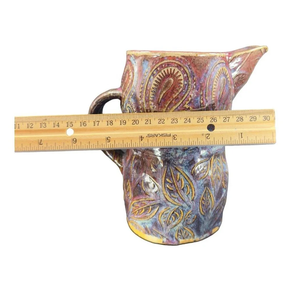 Hand Made‎ Primitive Studio Art Pottery Pitcher With Juice Rimmer Stackable VTG